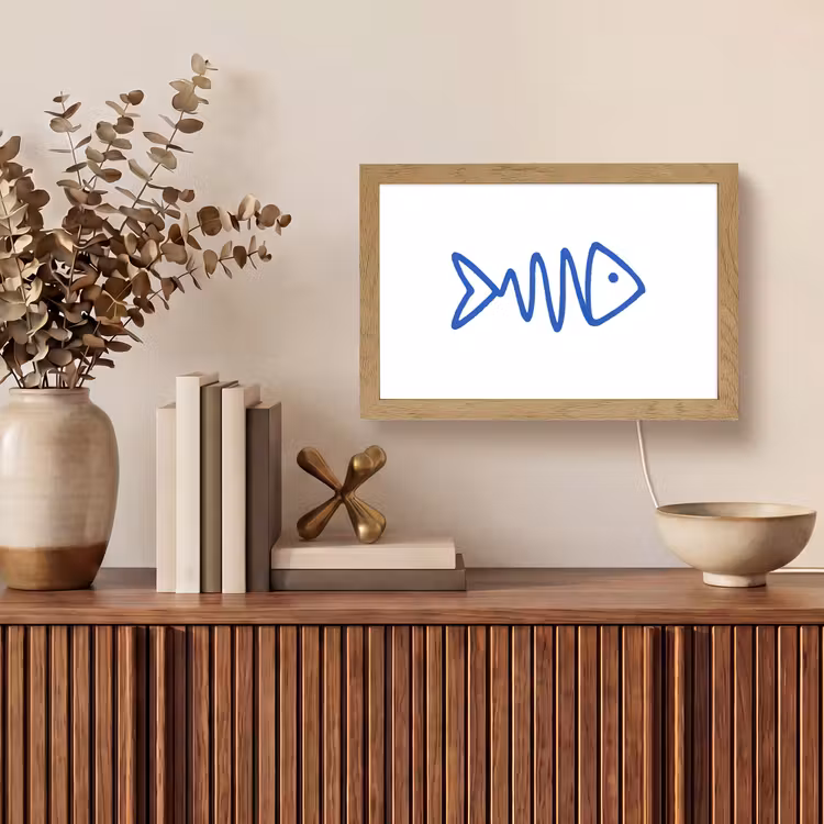 Vis - Minimalistisch - Blauw - Lijn Light Box met kabel (Tafellamp) klein -sfeer2