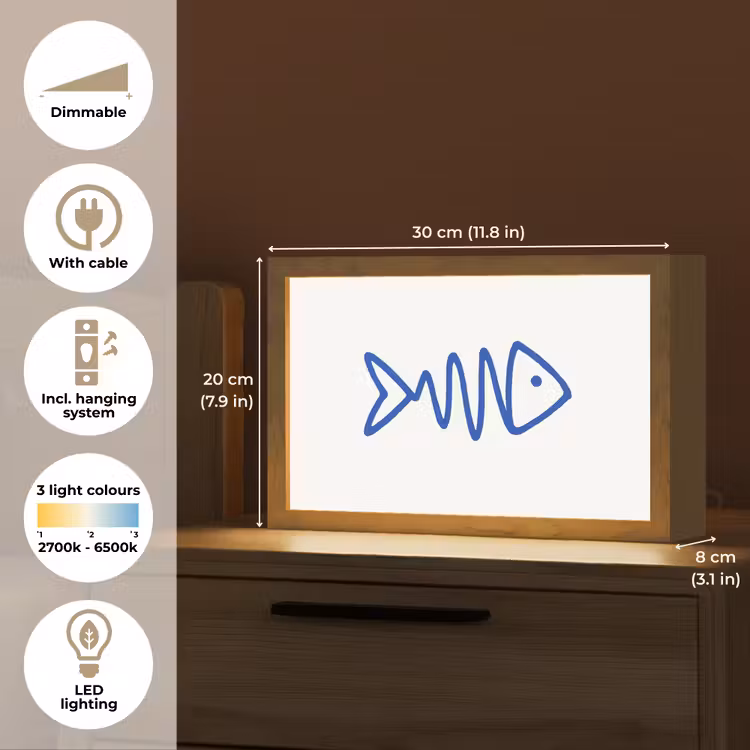 Vis - Minimalistisch - Blauw - Lijn Light Box met kabel (Tafellamp) klein -USP_EN