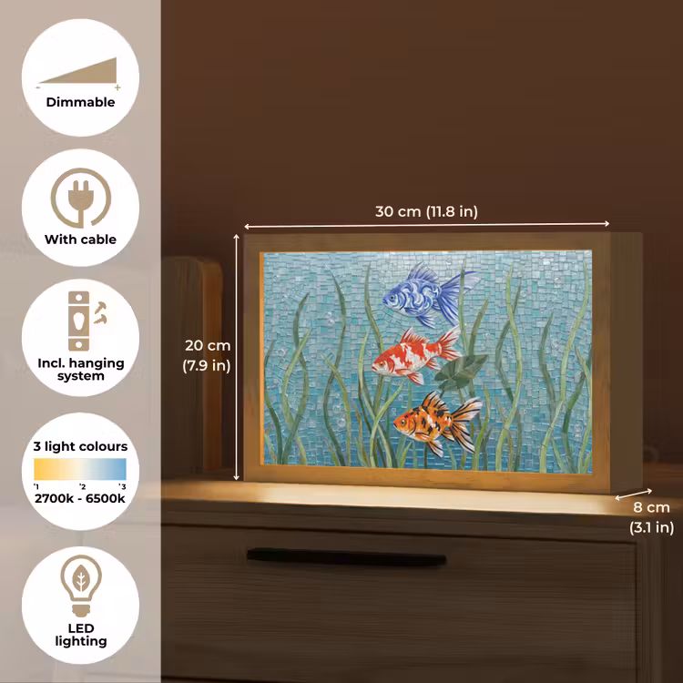 Vis - Mozaïek - Onderwater - Kleurrijk - Dieren Light Box met kabel (Tafellamp) klein -USP_EN