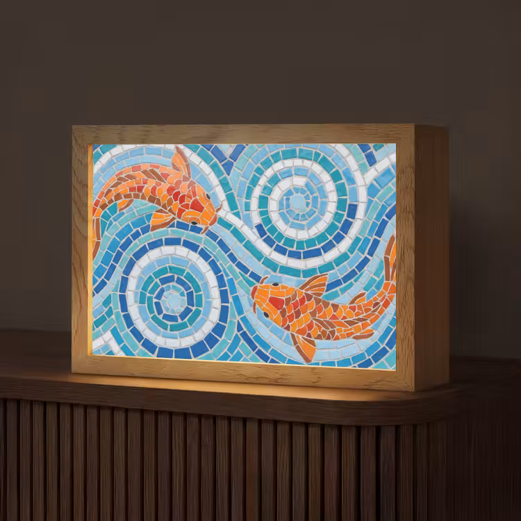Vis - Mozaïek - Water - Decoratief - Blauw Light Box met kabel (Tafellamp) klein -z3d_website