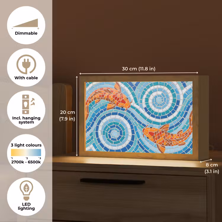 Vis - Mozaïek - Water - Decoratief - Blauw Light Box met kabel (Tafellamp) klein -USP_EN