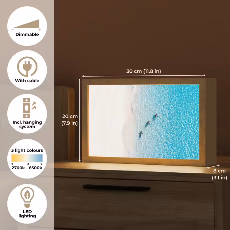 Vis - Oceaan - Strand - Turquoise - Natuur Light Box met kabel (Tafellamp) klein -USP_EN