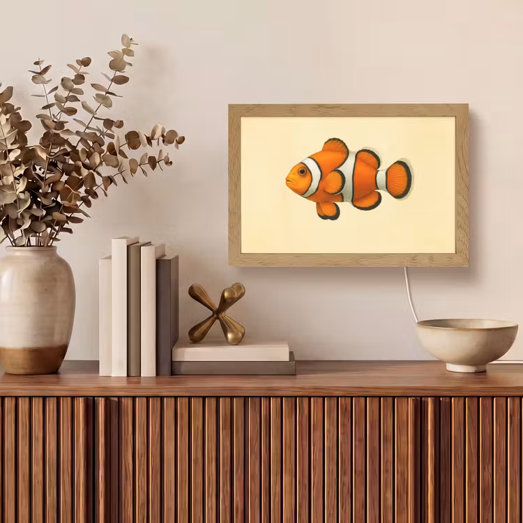 Vis - Oranje - Strepen Light Box met kabel (Tafellamp) klein -sfeer2