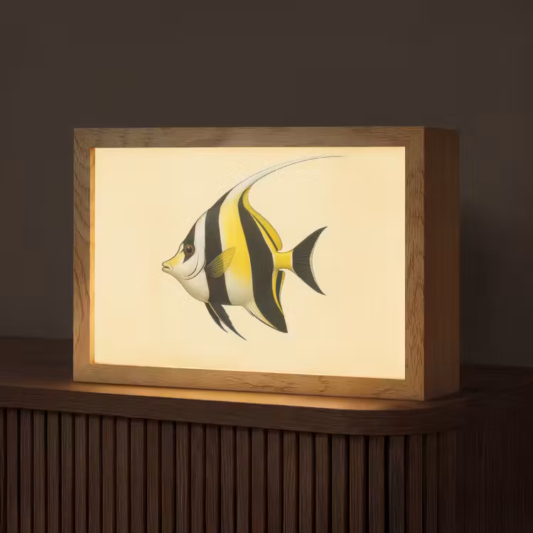 Vis - Sierlijk - Rugvin - Geel Light Box met kabel (Tafellamp) klein -z3d_website