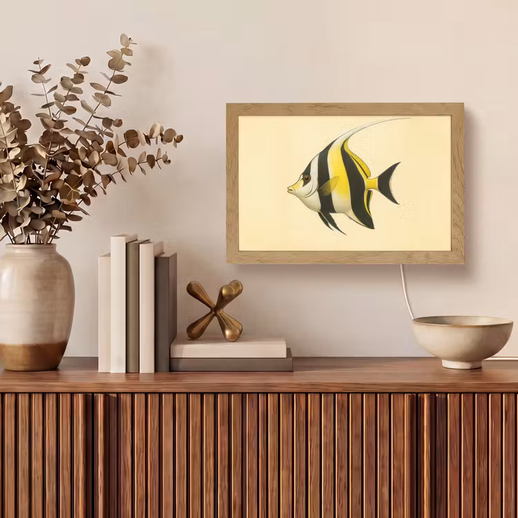 Vis - Sierlijk - Rugvin - Geel Light Box met kabel (Tafellamp) klein -sfeer2