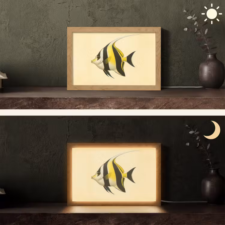 Vis - Sierlijk - Rugvin - Geel Light Box met kabel (Tafellamp) klein -sfeer3