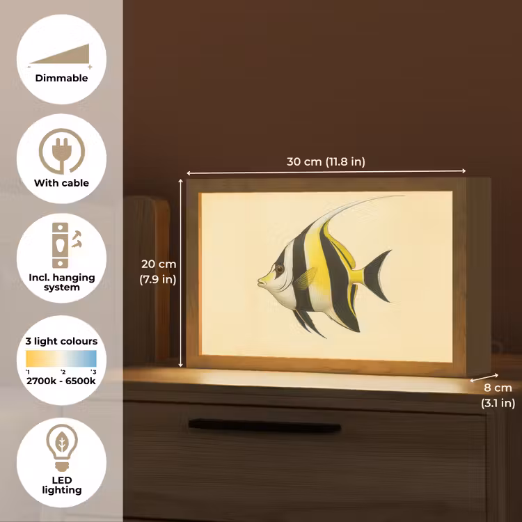 Vis - Sierlijk - Rugvin - Geel Light Box met kabel (Tafellamp) klein -USP_EN