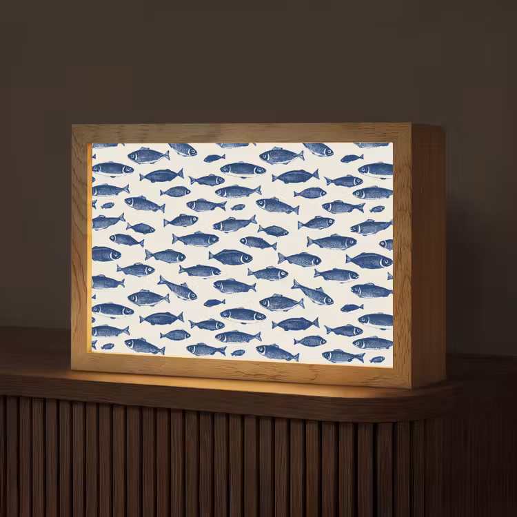Vissen - Patroon - Blauw - Wit Light Box met kabel (Tafellamp) klein 924 -z3d_website