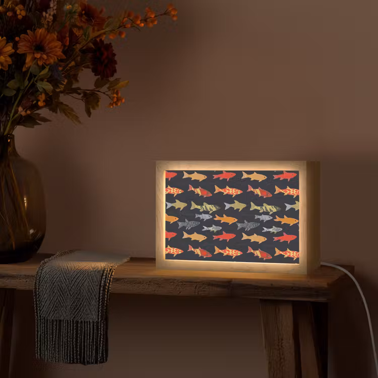 Vissen - Patroon - Kleurrijk Light Box met kabel (Tafellamp) klein 924 -sfeer4