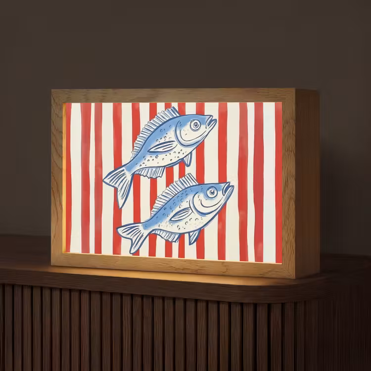 Vissen - Verticale strepen - Blauw - Rood Light Box met kabel (Tafellamp) klein -z3d_website