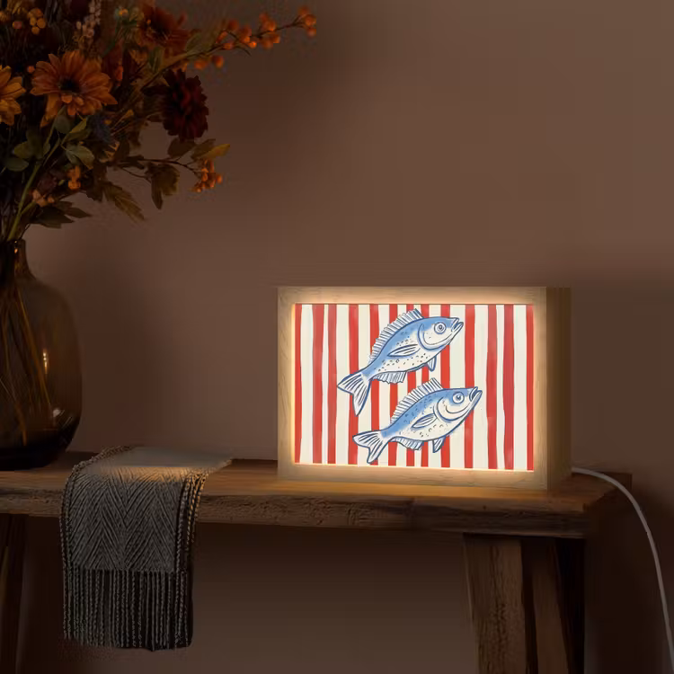 Vissen - Verticale strepen - Blauw - Rood Light Box met kabel (Tafellamp) klein -sfeer4
