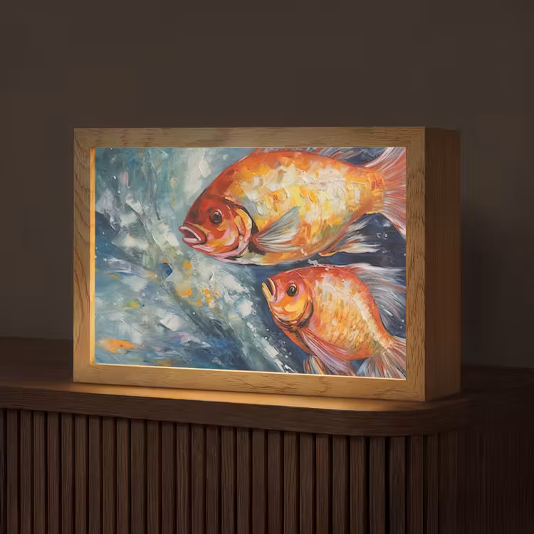 Vissen - Water - Dieren - Kunst - Olieverf Light Box met kabel (Tafellamp) klein -z3d_website
