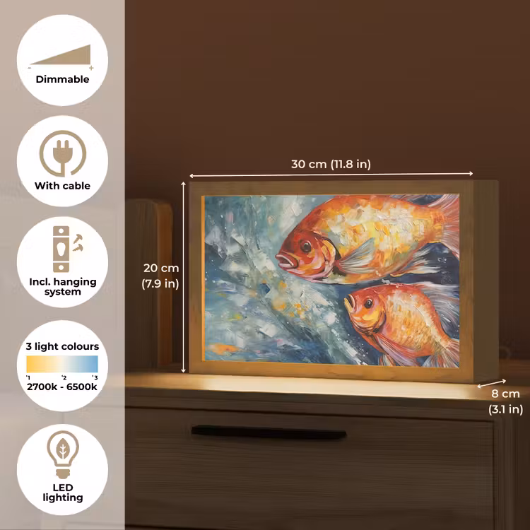 Vissen - Water - Dieren - Kunst - Olieverf Light Box met kabel (Tafellamp) klein -USP_EN