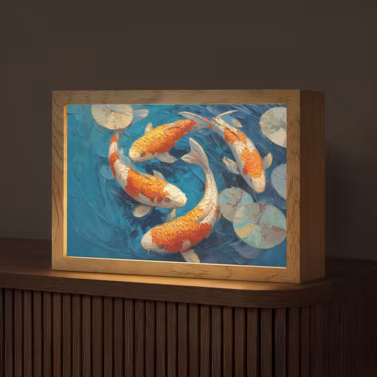 Vissen - Waterlelies - Oranje - Water Light Box met kabel (Tafellamp) klein -z3d_website