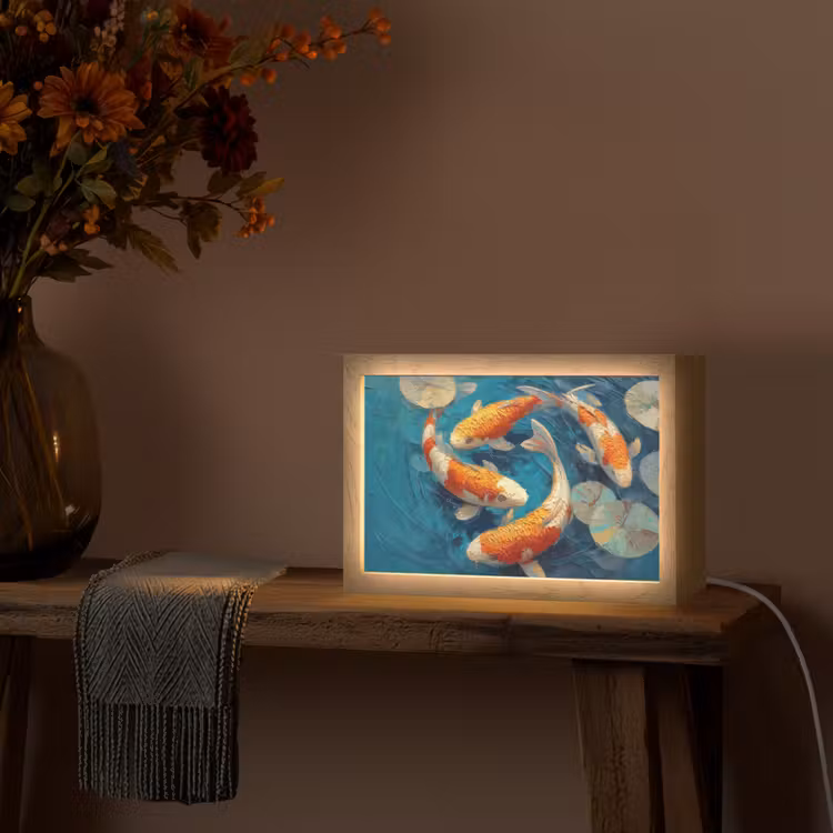 Vissen - Waterlelies - Oranje - Water Light Box met kabel (Tafellamp) klein -sfeer4