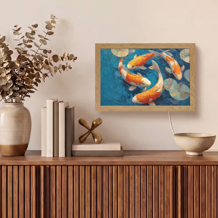 Vissen - Waterlelies - Oranje - Water Light Box met kabel (Tafellamp) klein -sfeer2