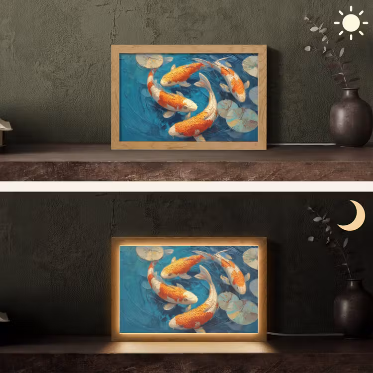 Vissen - Waterlelies - Oranje - Water Light Box met kabel (Tafellamp) klein -sfeer3