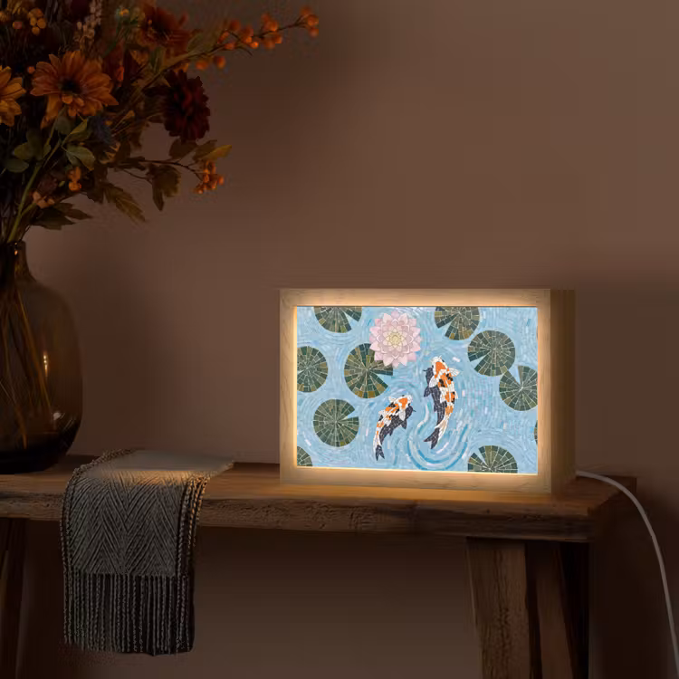 Vis - Water - Natuur - Mozaïek - Blauw Light Box met kabel (Tafellamp) klein -sfeer4