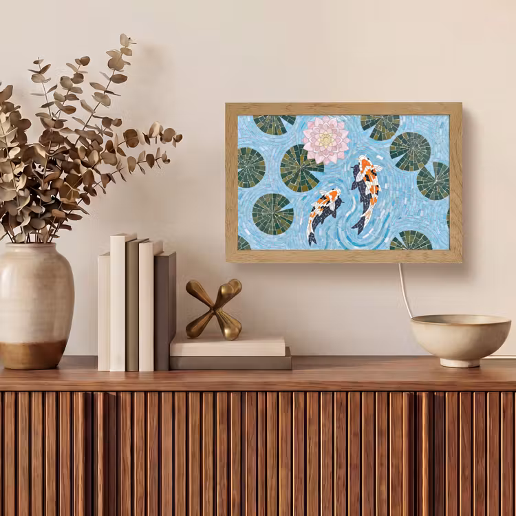 Vis - Water - Natuur - Mozaïek - Blauw Light Box met kabel (Tafellamp) klein -sfeer2