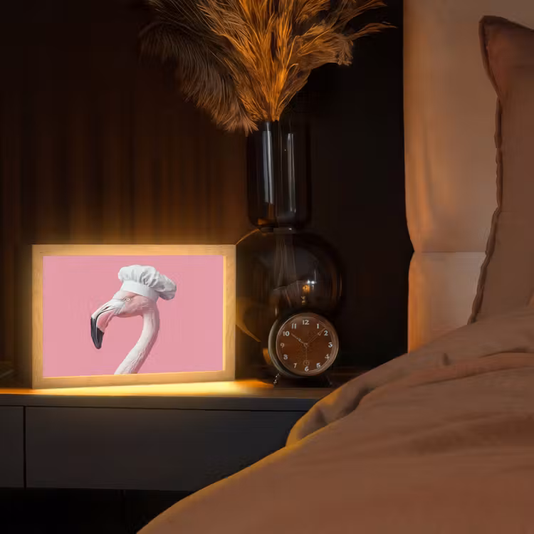 Flamingo - Roze - Koksmuts - Vogel Light Box met kabel (Tafellamp) klein -sfeer1