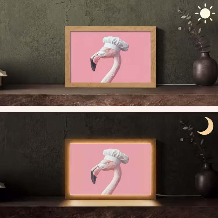 Flamingo - Roze - Koksmuts - Vogel Light Box met kabel (Tafellamp) klein -sfeer3