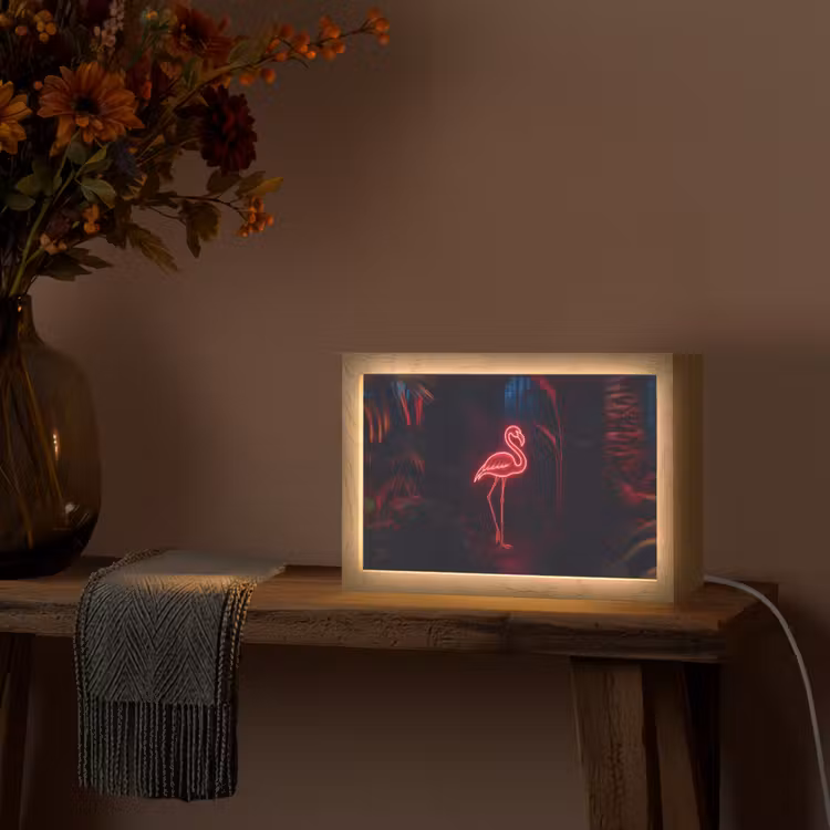 Flamingo - Roze - Neon - Licht Light Box met kabel (Tafellamp) klein -sfeer4