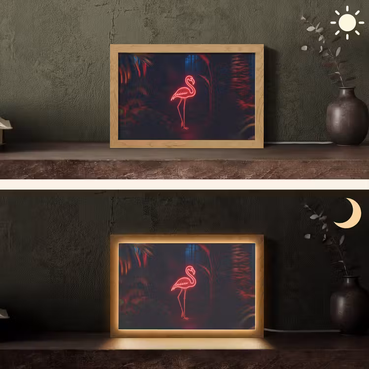 Flamingo - Roze - Neon - Licht Light Box met kabel (Tafellamp) klein -sfeer3