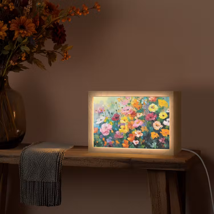 Bloemen explosie - Heldere kleuren - Vrolijk Light Box met kabel (Tafellamp) klein -sfeer4