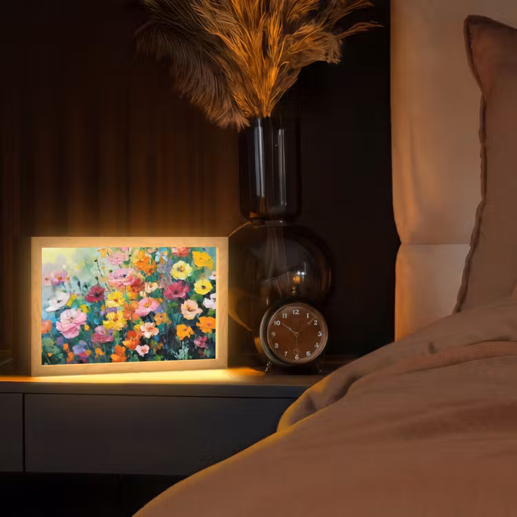 Bloemen explosie - Heldere kleuren - Vrolijk Light Box met kabel (Tafellamp) klein -sfeer1