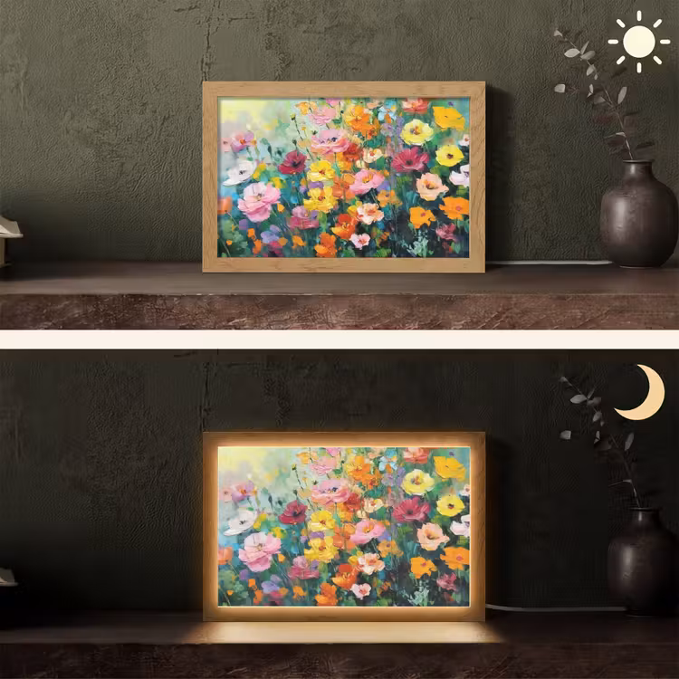 Bloemen explosie - Heldere kleuren - Vrolijk Light Box met kabel (Tafellamp) klein -sfeer3
