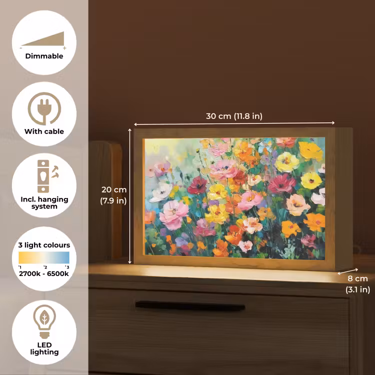 Bloemen explosie - Heldere kleuren - Vrolijk Light Box met kabel (Tafellamp) klein -USP_EN