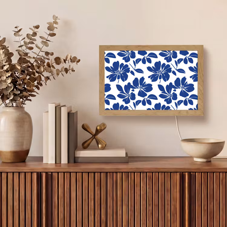 Floraal - Modern - Blauw Light Box met kabel (Tafellamp) klein 924 -sfeer2