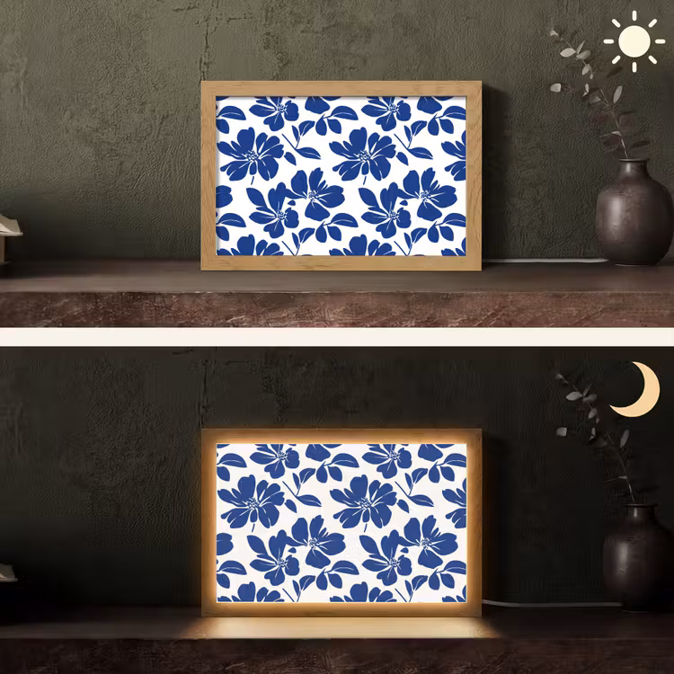 Floraal - Modern - Blauw Light Box met kabel (Tafellamp) klein 924 -sfeer3