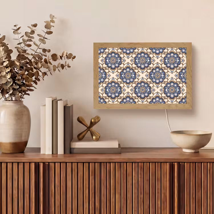 Floraal - Ornament - Blauw Light Box met kabel (Tafellamp) klein 924 -sfeer2