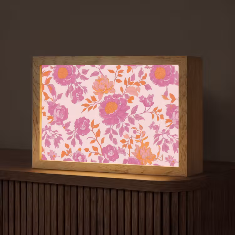 Bloemenpatroon - Roze - Oranje - Bloemen Light Box met kabel (Tafellamp) klein -z3d_website