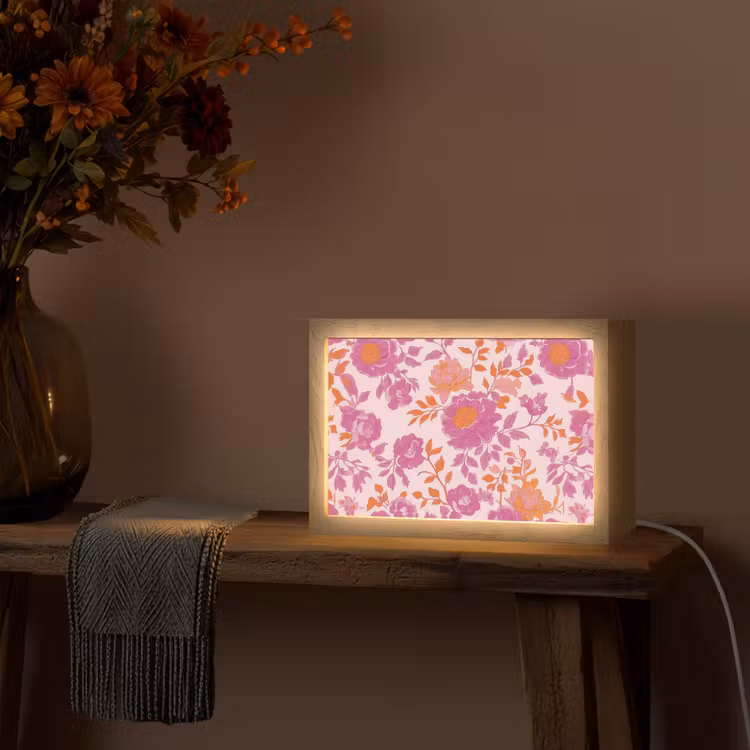 Bloemenpatroon - Roze - Oranje - Bloemen Light Box met kabel (Tafellamp) klein -sfeer4