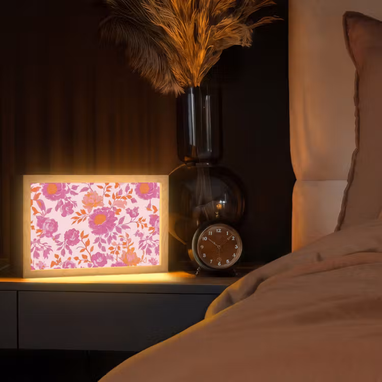 Bloemenpatroon - Roze - Oranje - Bloemen Light Box met kabel (Tafellamp) klein -sfeer1