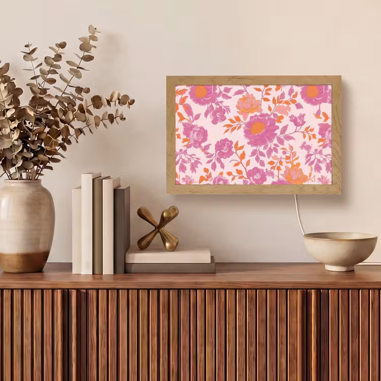 Bloemenpatroon - Roze - Oranje - Bloemen Light Box met kabel (Tafellamp) klein -sfeer2