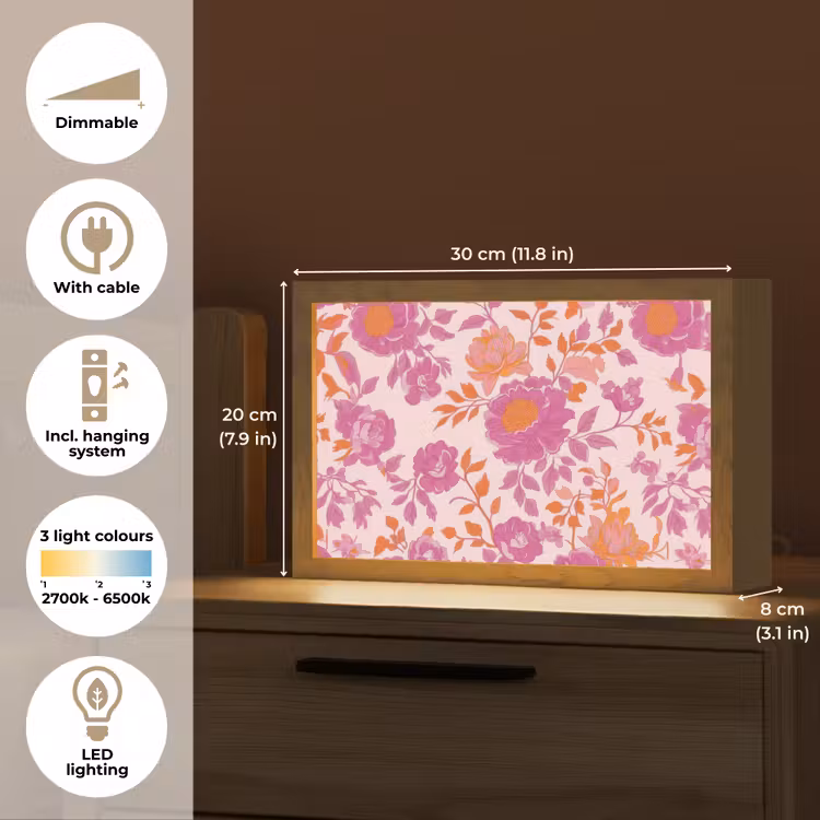 Bloemenpatroon - Roze - Oranje - Bloemen Light Box met kabel (Tafellamp) klein -USP_EN