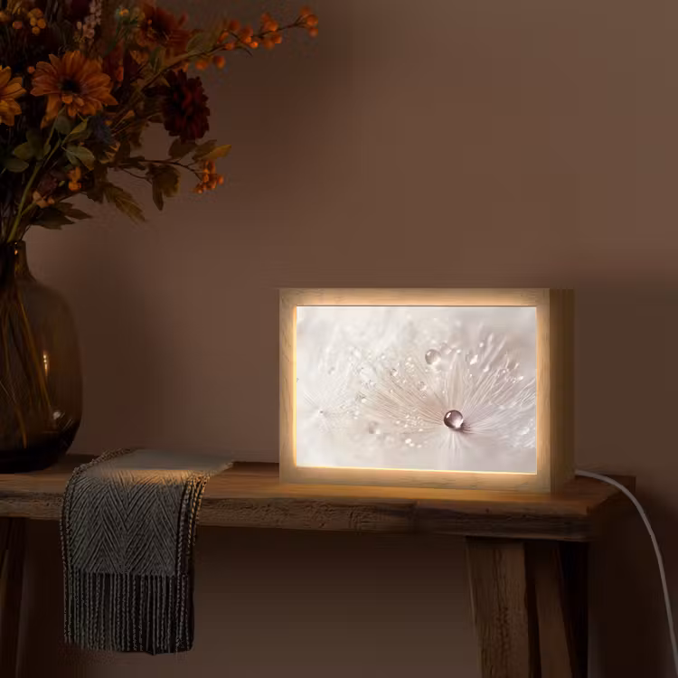 Bloem - Abstract - Wit - Water - Natuur Light Box met kabel (Tafellamp) klein -sfeer4