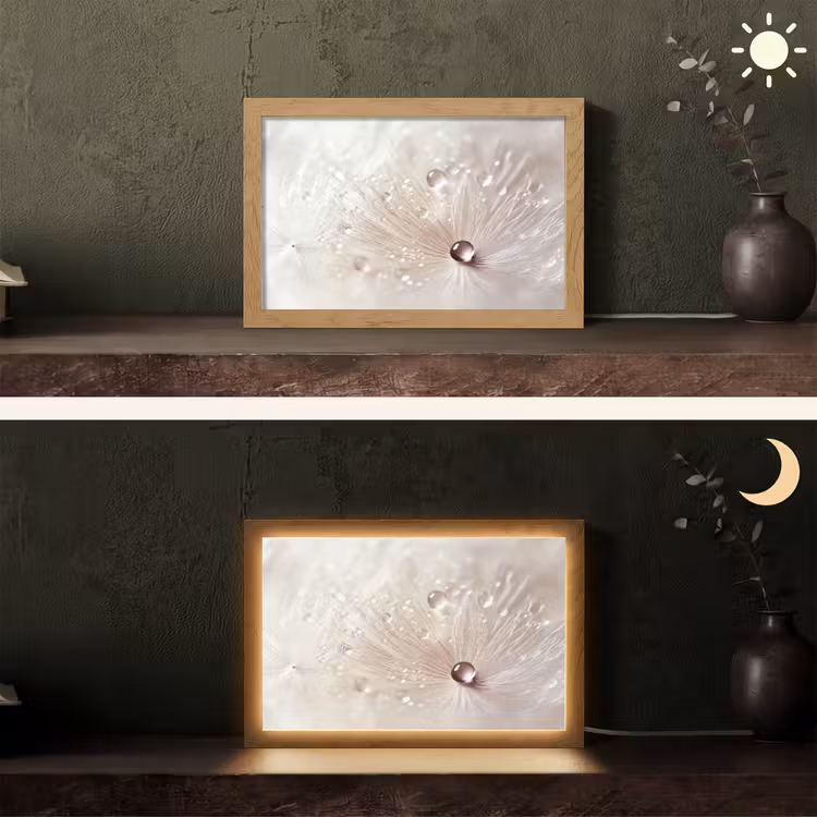 Bloem - Abstract - Wit - Water - Natuur Light Box met kabel (Tafellamp) klein -sfeer3