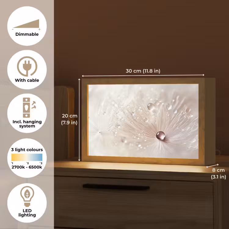 Bloem - Abstract - Wit - Water - Natuur Light Box met kabel (Tafellamp) klein -USP_EN
