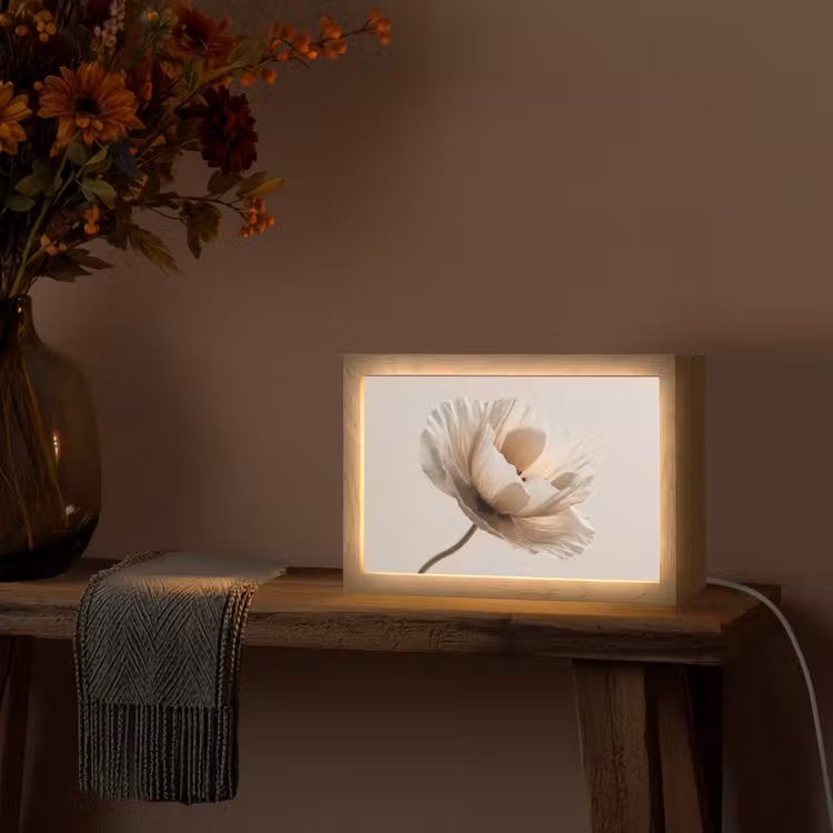 Bloem - Beige - Crème Light Box met kabel (Tafellamp) klein -sfeer4