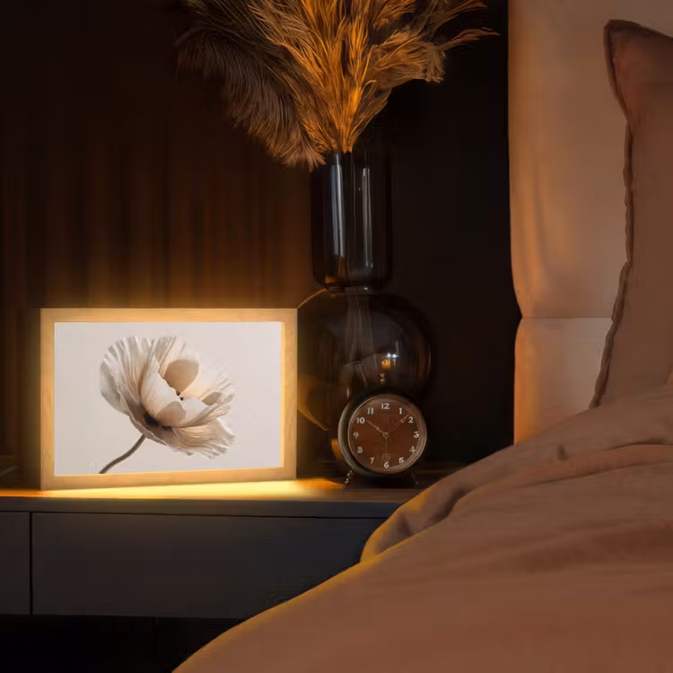 Bloem - Beige - Crème Light Box met kabel (Tafellamp) klein -sfeer1