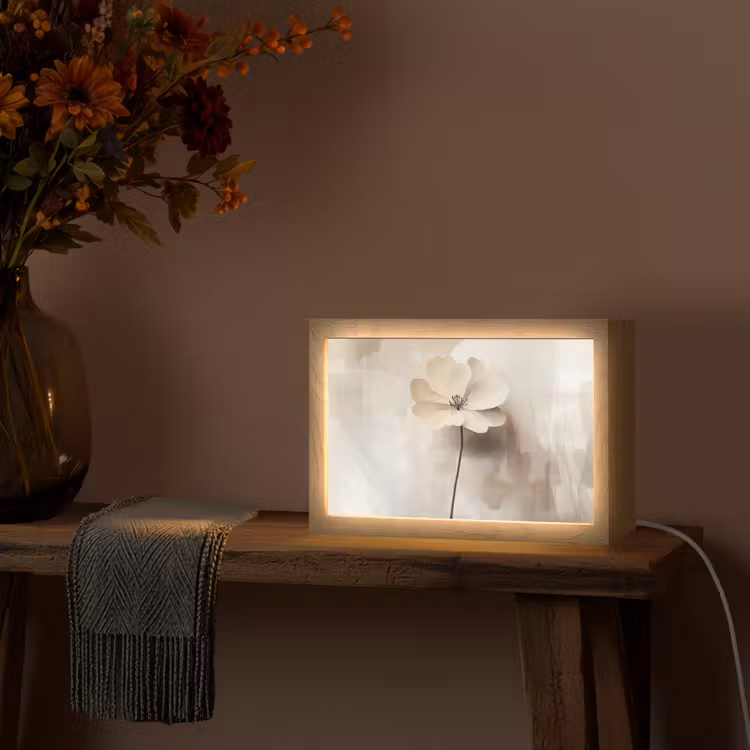 Bloem - Beige - Verf - Schaduw Light Box met kabel (Tafellamp) klein -sfeer4