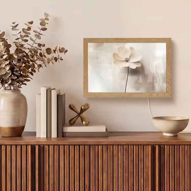 Bloem - Beige - Verf - Schaduw Light Box met kabel (Tafellamp) klein -sfeer2
