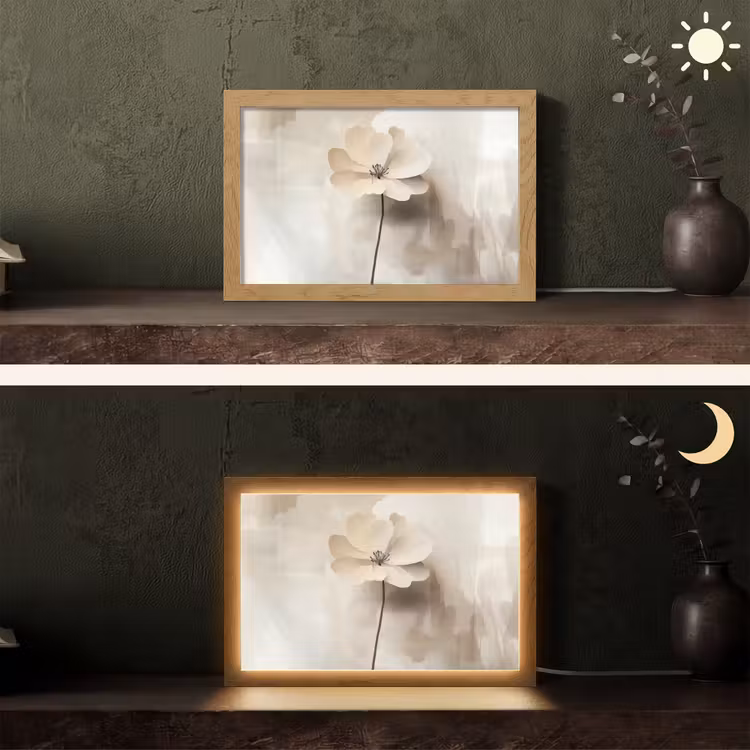 Bloem - Beige - Verf - Schaduw Light Box met kabel (Tafellamp) klein -sfeer3