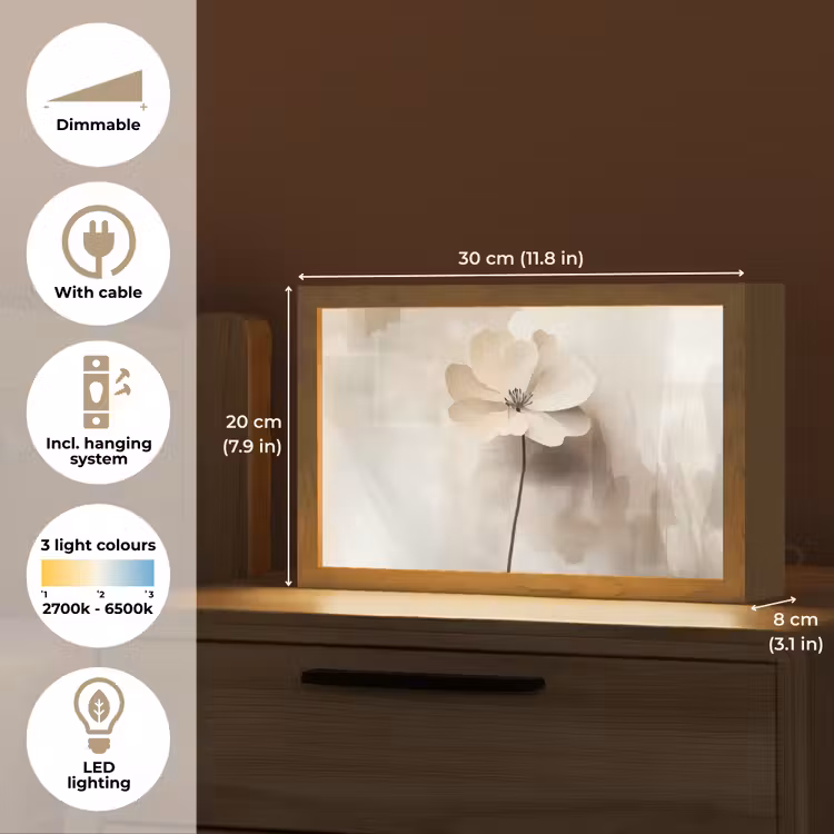 Bloem - Beige - Verf - Schaduw Light Box met kabel (Tafellamp) klein -USP_EN