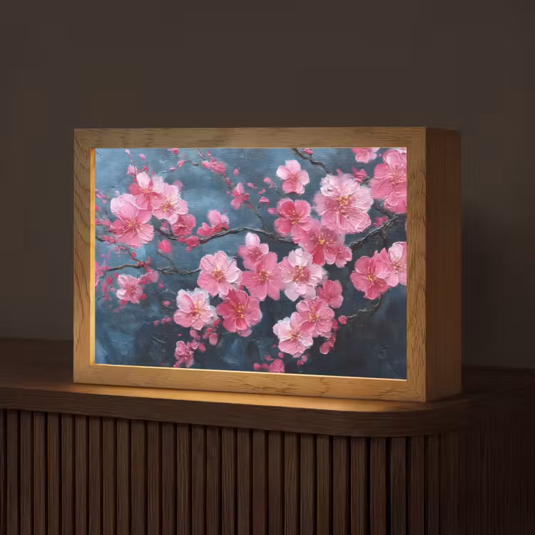 Bloem - Bloesems - Roze - Abstract Light Box met kabel (Tafellamp) klein -z3d_website