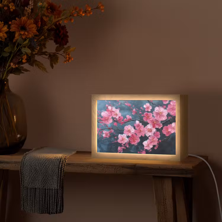 Bloem - Bloesems - Roze - Abstract Light Box met kabel (Tafellamp) klein -sfeer4